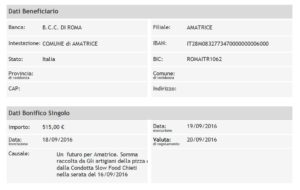 Bonifico Comune Amatrice